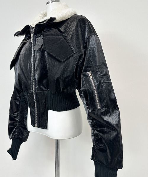 セール】ボアカラーフェイクレザームートンショートジャケット