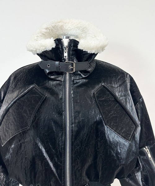 セール】ボアカラーフェイクレザームートンショートジャケット