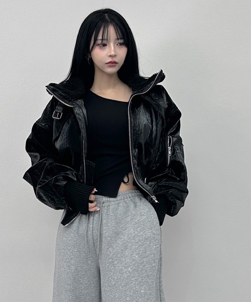 セール】ボアカラーフェイクレザームートンショートジャケット