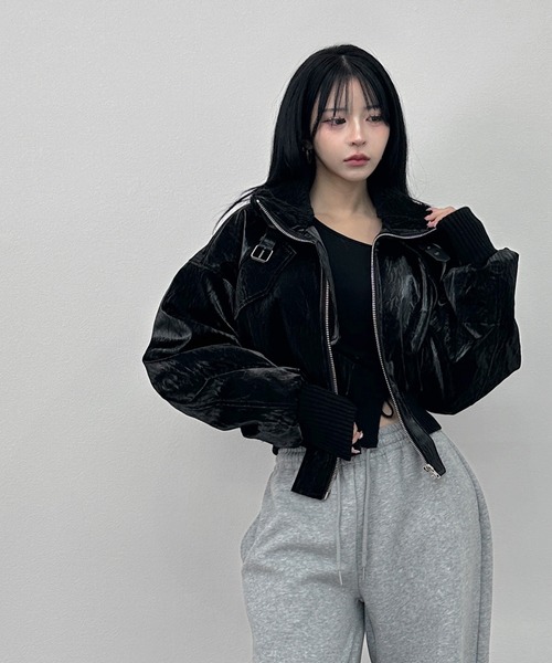 セール】ボアカラーフェイクレザームートンショートジャケット