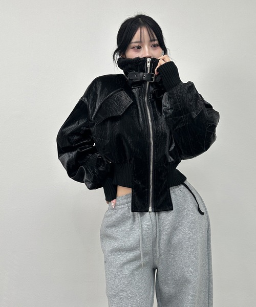 セール】ボアカラーフェイクレザームートンショートジャケット