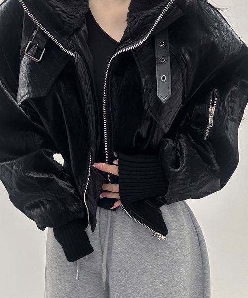 ★美品★ドローム ボアムートンショートジャケット レザー トラッカー S セール】ボアカラーフェイクレザームートンショートジャケット