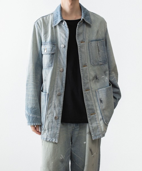 VEIN (ヴェイン)の「11OZデニム カバーオール JKT / 11OZ DENIM COVERALL JKT(デニムジャケット・メンズ・ブラック/ライトインディゴブルー・3/2/1)」の4枚目の写真