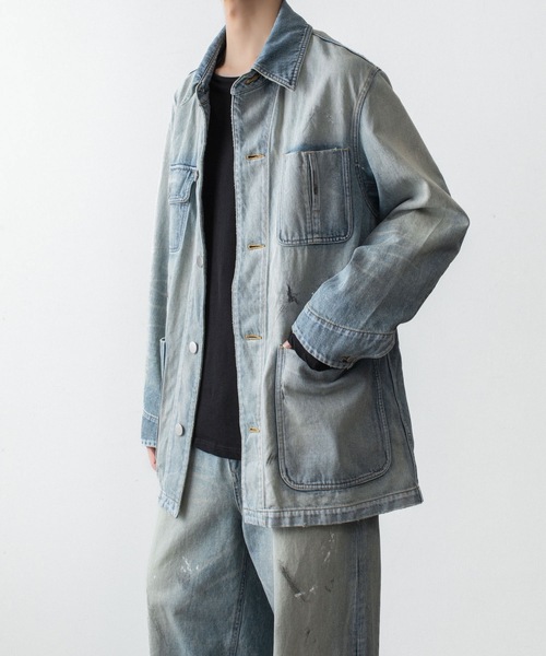 VEIN (ヴェイン)の「11OZデニム カバーオール JKT / 11OZ DENIM COVERALL JKT(デニムジャケット・メンズ・ブラック/ライトインディゴブルー・3/2/1)」の6枚目の写真