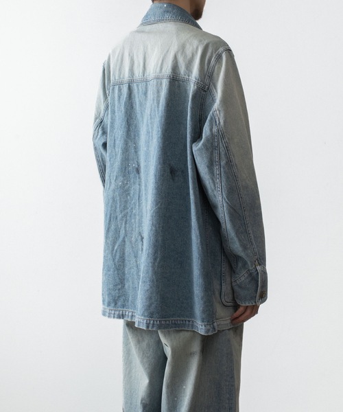 VEIN (ヴェイン)の「11OZデニム カバーオール JKT / 11OZ DENIM COVERALL JKT(デニムジャケット・メンズ・ブラック/ライトインディゴブルー・3/2/1)」の9枚目の写真