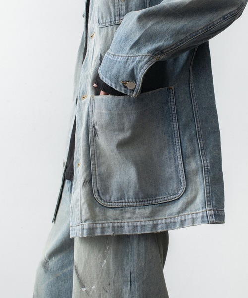 VEIN (ヴェイン)の「11OZデニム カバーオール JKT / 11OZ DENIM COVERALL JKT(デニムジャケット・メンズ・ブラック/ライトインディゴブルー・3/2/1)」の11枚目の写真
