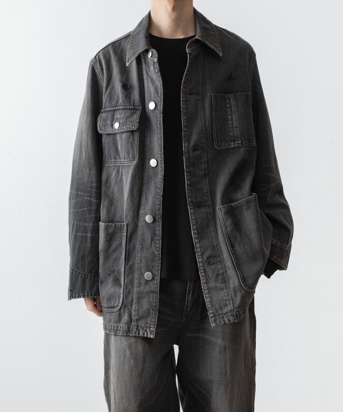 VEIN (ヴェイン)の「11OZデニム カバーオール JKT / 11OZ DENIM COVERALL JKT(デニムジャケット・メンズ・ブラック/ライトインディゴブルー・3/2/1)」の14枚目の写真
