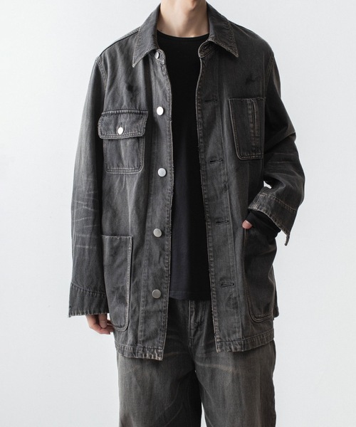 VEIN (ヴェイン)の「11OZデニム カバーオール JKT / 11OZ DENIM COVERALL JKT(デニムジャケット・メンズ・ブラック/ライトインディゴブルー・3/2/1)」の15枚目の写真