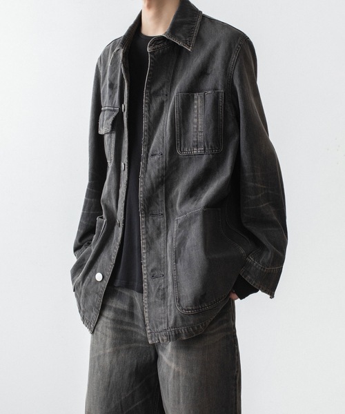 VEIN (ヴェイン)の「11OZデニム カバーオール JKT / 11OZ DENIM COVERALL JKT(デニムジャケット・メンズ・ブラック/ライトインディゴブルー・3/2/1)」の16枚目の写真