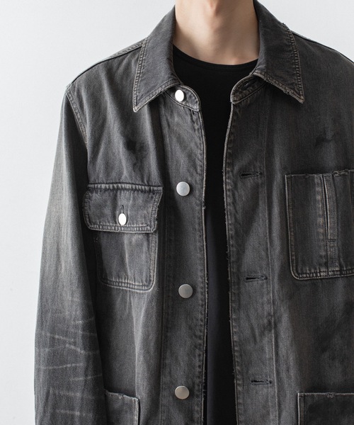 VEIN (ヴェイン)の「11OZデニム カバーオール JKT / 11OZ DENIM COVERALL JKT(デニムジャケット・メンズ・ブラック/ライトインディゴブルー・3/2/1)」の21枚目の写真