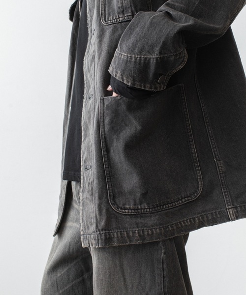 VEIN (ヴェイン)の「11OZデニム カバーオール JKT / 11OZ DENIM COVERALL JKT(デニムジャケット・メンズ・ブラック/ライトインディゴブルー・3/2/1)」の22枚目の写真