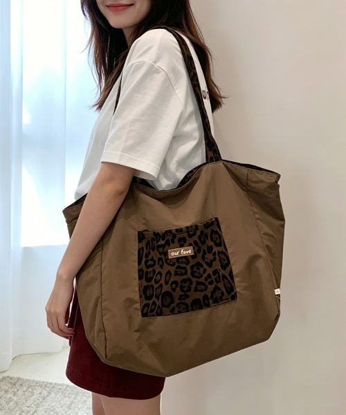 ReRe（リリ）の「レオパード×無地リバーシブルトートバッグ（トートバッグ・レディース・グレー/ピンク/ブラウン・FREE）」の22枚目の写真