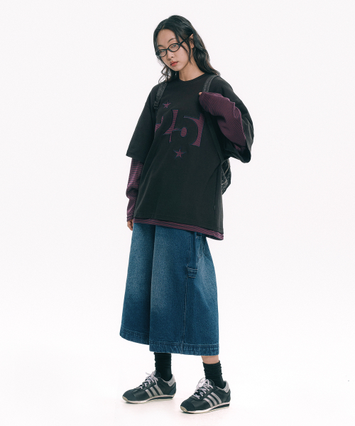 MOO（エムオーオー）の「ストライプアプリケレイヤード長袖Tシャツ - ブラック（Tシャツ/カットソー・メンズ・ブラック・MEDIUM/LARGE）」の2枚目の写真