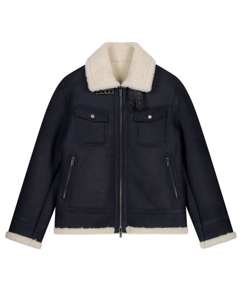 UNGIMMICK(アンジミック)の「SHEARLING TRUCKER JACKET (NAVY / LAMBSKIN)(ムートンコート・メンズ・その他・MEDIUM/LARGE)」の1枚目の写真
