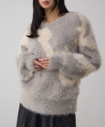 【身長/骨格別着用画像あり】ニュアンスカウ柄Vネックニットトップス 秋服 冬服 牛柄 シャギー