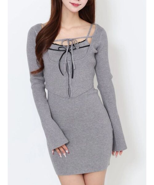 EATME（イートミー）の「バイカラーキャミニットアンサンブルミニワンピース（ワンピース・レディース・ベージュ/ブラック/オフホワイト/グレー・FREE）」の4枚目の写真