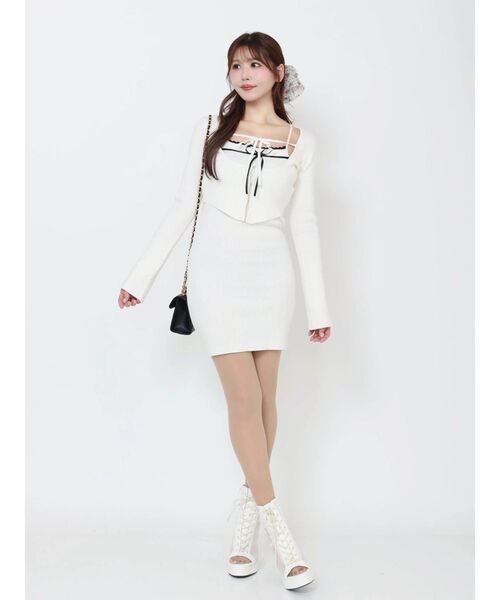 EATME（イートミー）の「バイカラーキャミニットアンサンブルミニワンピース（ワンピース・レディース・ベージュ/ブラック/オフホワイト/グレー・FREE）」の6枚目の写真