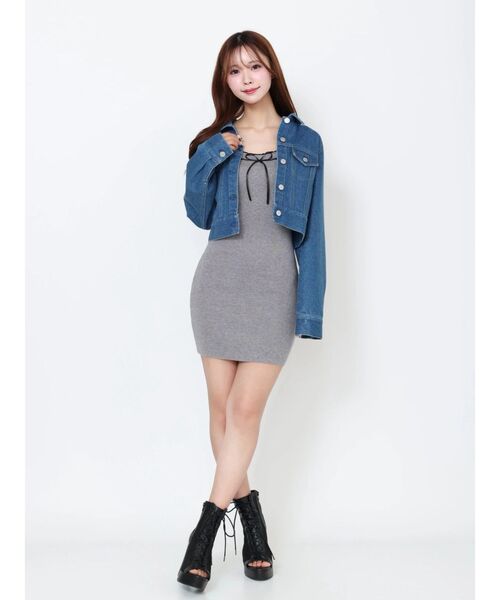 EATME（イートミー）の「バイカラーキャミニットアンサンブルミニワンピース（ワンピース・レディース・ベージュ/ブラック/オフホワイト/グレー・FREE）」の14枚目の写真