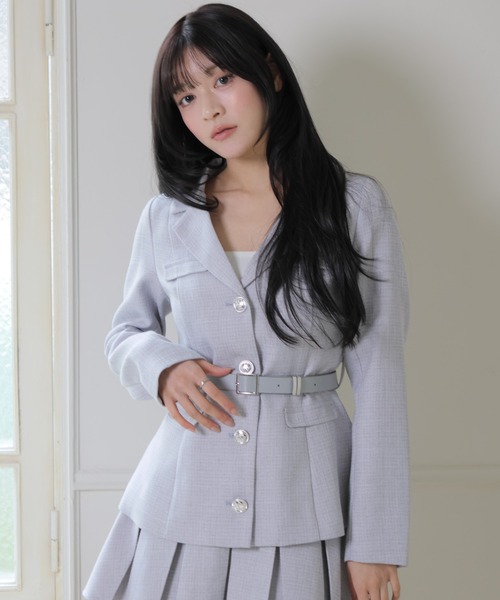 LIPSERVICE(リップサービス)の「ベルト付ツイードミドルジャケット(テーラードジャケット・レディース・アイボリー/ピンク/グレー・S/M)」の1枚目の写真