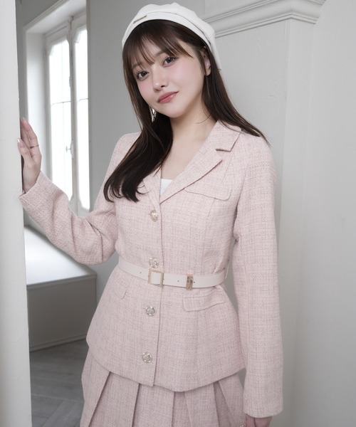 LIPSERVICE(リップサービス)の「ベルト付ツイードミドルジャケット(テーラードジャケット・レディース・アイボリー/ピンク/グレー・S/M)」の3枚目の写真