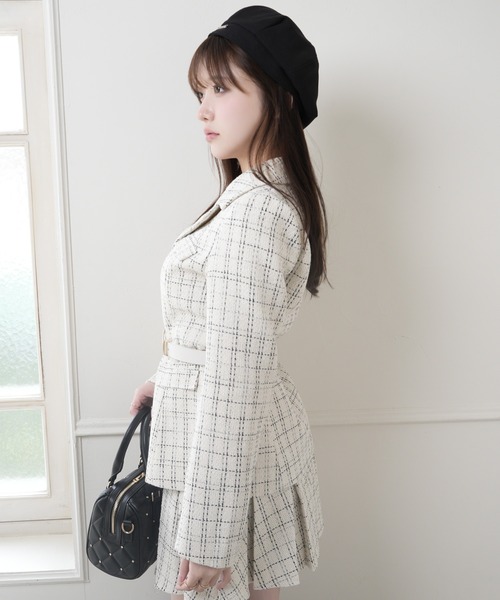 LIPSERVICE(リップサービス)の「ベルト付ツイードミドルジャケット(テーラードジャケット・レディース・アイボリー/ピンク/グレー・S/M)」の5枚目の写真