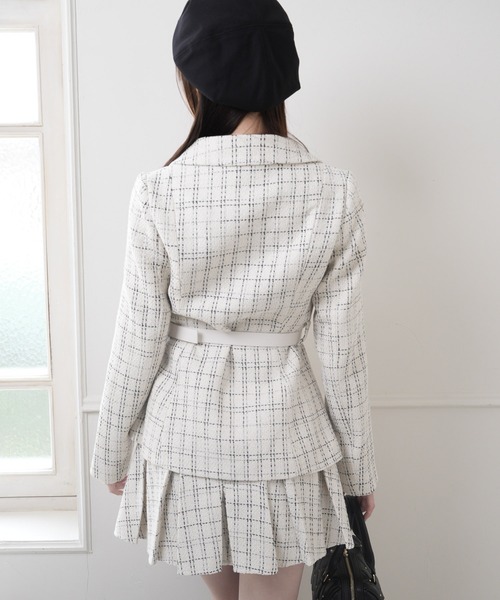 LIPSERVICE(リップサービス)の「ベルト付ツイードミドルジャケット(テーラードジャケット・レディース・アイボリー/ピンク/グレー・S/M)」の6枚目の写真