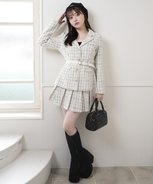 LIPSERVICE(リップサービス)の「ベルト付ツイードミドルジャケット(テーラードジャケット・レディース・アイボリー/ピンク/グレー・S/M)」の8枚目の写真