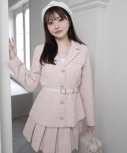 LIPSERVICE(リップサービス)の「ベルト付ツイードミドルジャケット(テーラードジャケット・レディース・アイボリー/ピンク/グレー・S/M)」の10枚目の写真