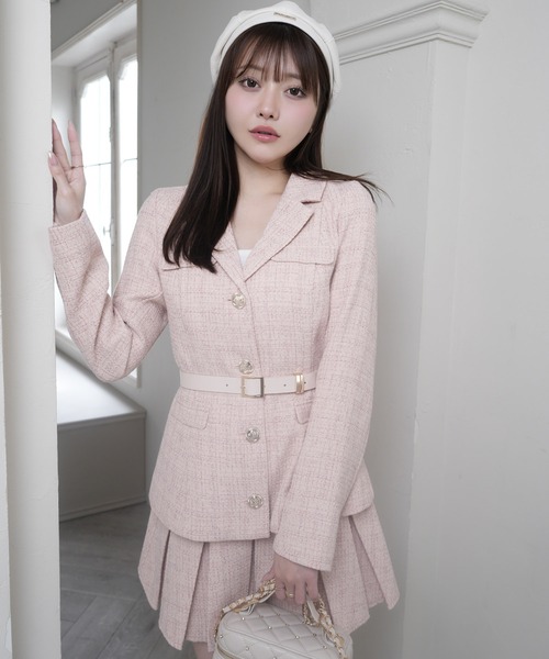 LIPSERVICE(リップサービス)の「ベルト付ツイードミドルジャケット(テーラードジャケット・レディース・アイボリー/ピンク/グレー・S/M)」の11枚目の写真