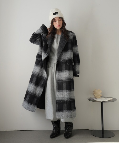 セール】チェック柄ロングウールチェスターコート（チェスターコート