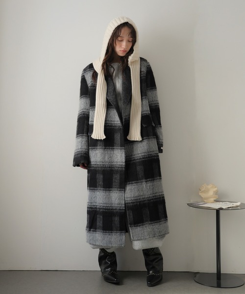 セール】チェック柄ロングウールチェスターコート（チェスターコート