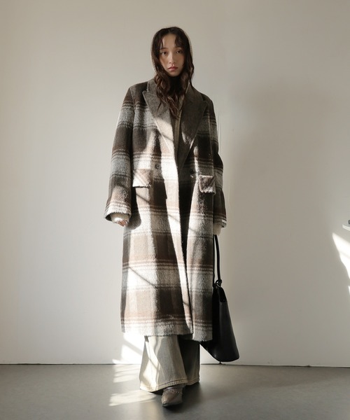 セール】チェック柄ロングウールチェスターコート（チェスターコート