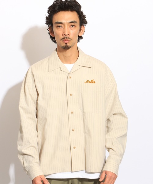 ROTAR（ローター）の「Work Stripe Open Collar Shirt（シャツ/ブラウス・メンズ・グレー/チャコール/ベージュ・MEDIUM/LARGE/X-LARGE）」の3枚目の写真