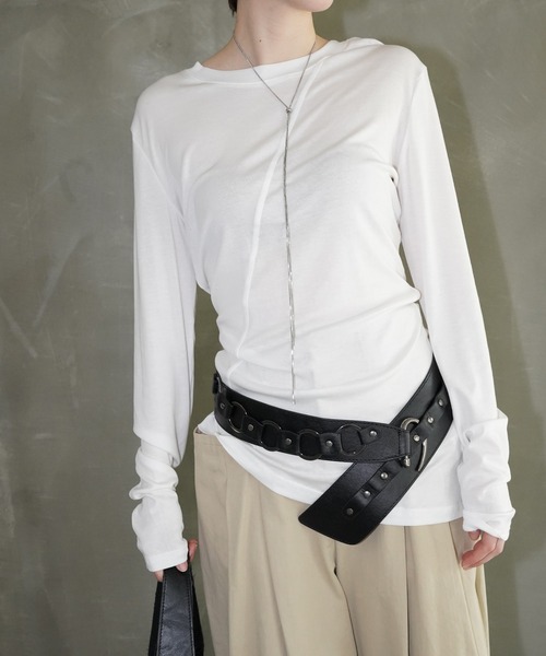 chuclla（チュクラ）の「シームラインロングスリーブトップス chw26s022（Tシャツ/カットソー・レディース・ホワイト/ブラック・FREE）」の3枚目の写真