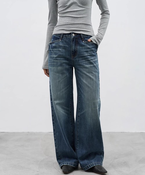 EIGHTHMONTH（エイスマンス）の「ウォッシュワイドストレートデニム EM25a180【EIGHTHMONTH】（デニムパンツ・レディース・ブルー・S/M/L）」の2枚目の写真