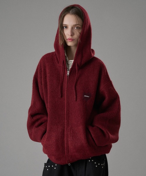 ONCILY(オンシェリー)の「MELTING HEART RIB KNIT HOODIE / メルティングハートリブニットフーディ(カーディガン/ボレロ・メンズ・ブラウン/ボルドー/チャコールグレー・SMALL/MEDIUM/LARGE)」の3枚目の写真