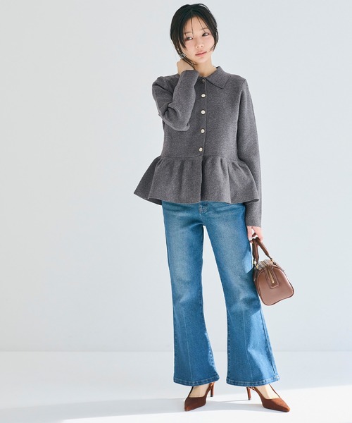 coca(coca)(コカ)の「金ボタンフレアニットトップス(ニット/セーター・レディース・グレー/ネイビー・L/M)」の6枚目の写真