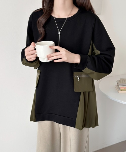 ABITOKYO(アビトーキョー)の「サイド異素材プリーツドッキングプルオーバー(Tシャツ/カットソー・レディース・ネイビー/カーキ/ブラック・FREE)」の21枚目の写真