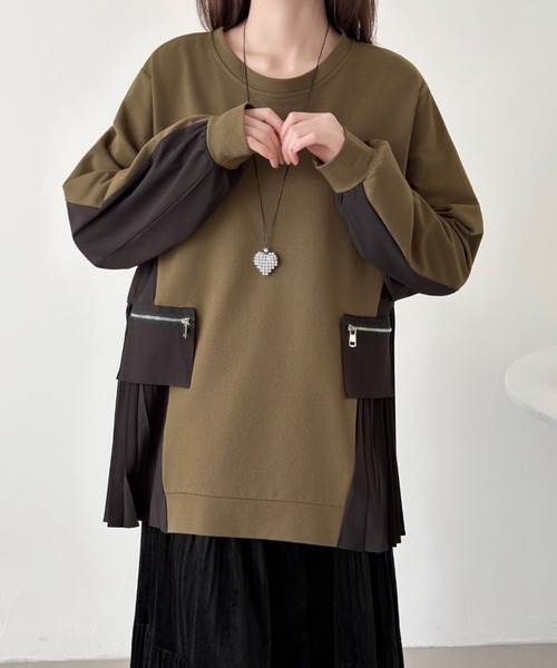 ABITOKYO(アビトーキョー)の「サイド異素材プリーツドッキングプルオーバー(Tシャツ/カットソー・レディース・ネイビー/カーキ/ブラック・FREE)」の6枚目の写真