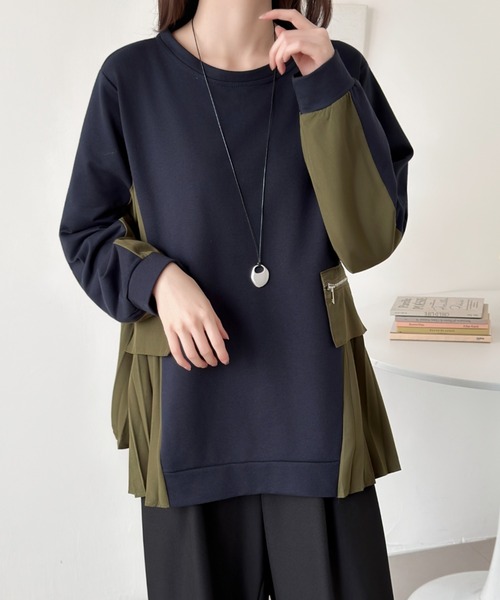ABITOKYO(アビトーキョー)の「サイド異素材プリーツドッキングプルオーバー(Tシャツ/カットソー・レディース・ネイビー/カーキ/ブラック・FREE)」の10枚目の写真