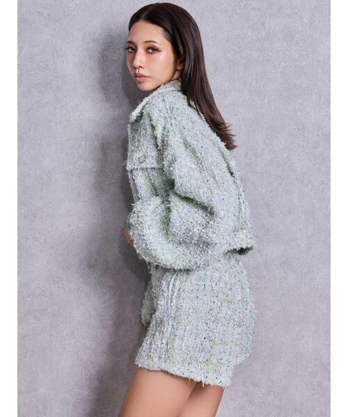 GYDA（ジェイダ）の「Symmetry GYDAラメツイードジャケット（その他アウター・レディース・ブラック/アイボリー/ミント・FREE）」の5枚目の写真