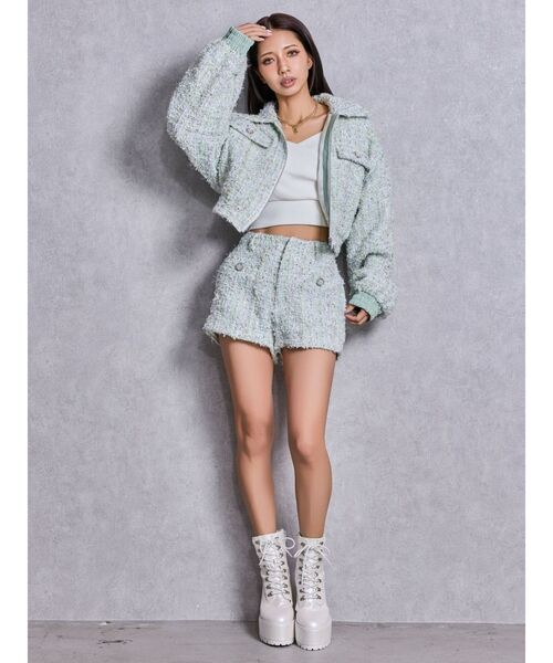 GYDA（ジェイダ）の「Symmetry GYDAラメツイードジャケット（その他アウター・レディース・ブラック/アイボリー/ミント・FREE）」の7枚目の写真