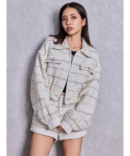 GYDA（ジェイダ）の「Symmetry GYDAラメツイードジャケット（その他アウター・レディース・ブラック/アイボリー/ミント・FREE）」の10枚目の写真