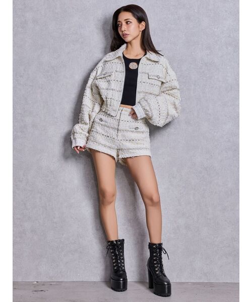 GYDA（ジェイダ）の「Symmetry GYDAラメツイードジャケット（その他アウター・レディース・ブラック/アイボリー/ミント・FREE）」の12枚目の写真