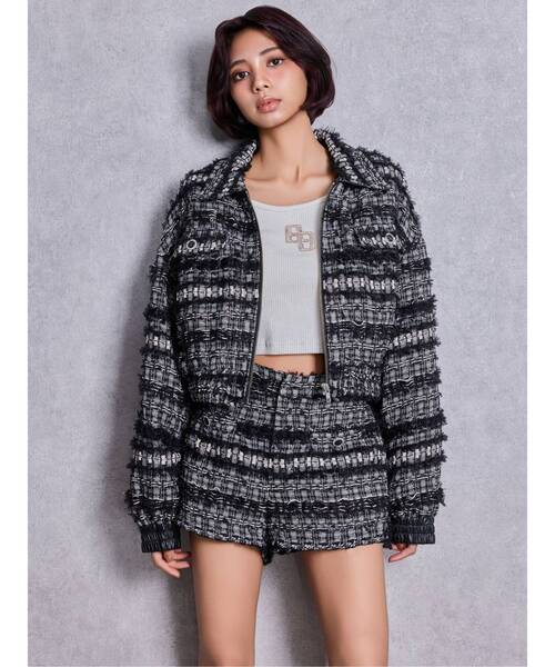 GYDA（ジェイダ）の「Symmetry GYDAラメツイードジャケット（その他アウター・レディース・ブラック/アイボリー/ミント・FREE）」の14枚目の写真