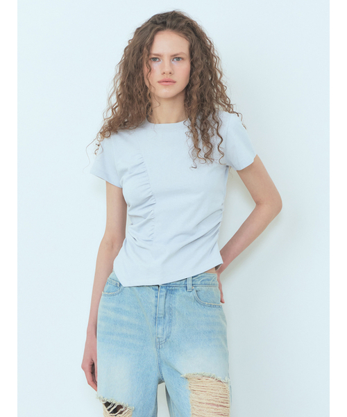 ETMON(エトモン)の「Curved Shirring T-Shirt Blue Grey(Tシャツ/カットソー・レディース・その他・FREE)」の2枚目の写真