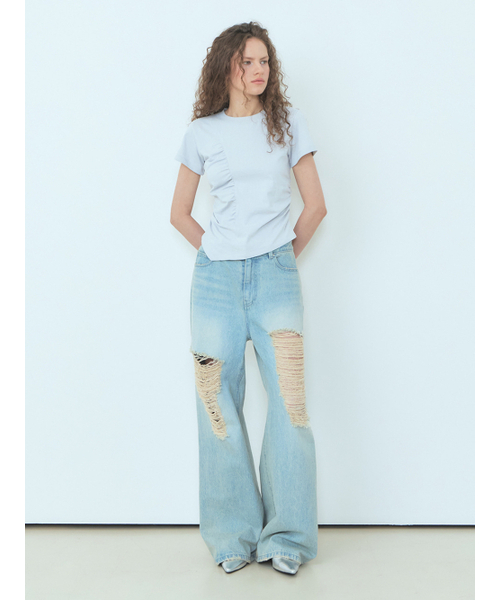 ETMON(エトモン)の「Curved Shirring T-Shirt Blue Grey(Tシャツ/カットソー・レディース・その他・FREE)」の3枚目の写真