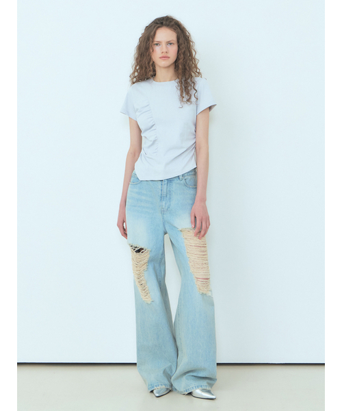 ETMON(エトモン)の「Curved Shirring T-Shirt Blue Grey(Tシャツ/カットソー・レディース・その他・FREE)」の4枚目の写真