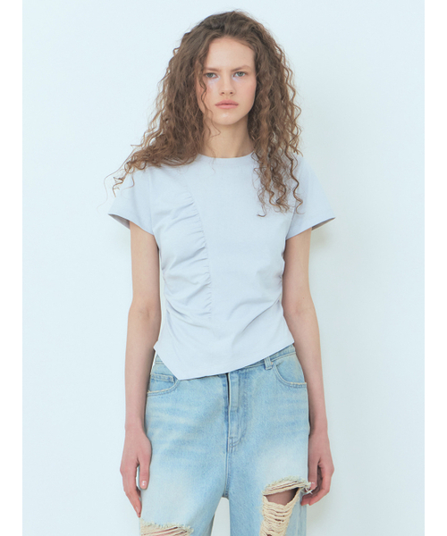 ETMON(エトモン)の「Curved Shirring T-Shirt Blue Grey(Tシャツ/カットソー・レディース・その他・FREE)」の5枚目の写真