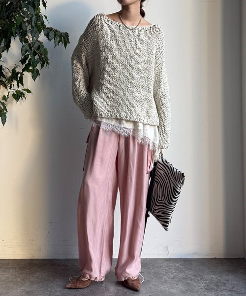 DouDou（ドゥドゥ）の「ハンドメイドテープヤーンニット（ニット/セーター・レディース・ライトグレー/ネイビー/ブルー・FREE）」の4枚目の写真